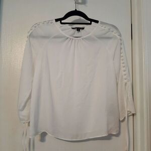 Zac & Rachel Petite White Career Lightweight Airy 3/4 Quarter Sleeve Blouse PS